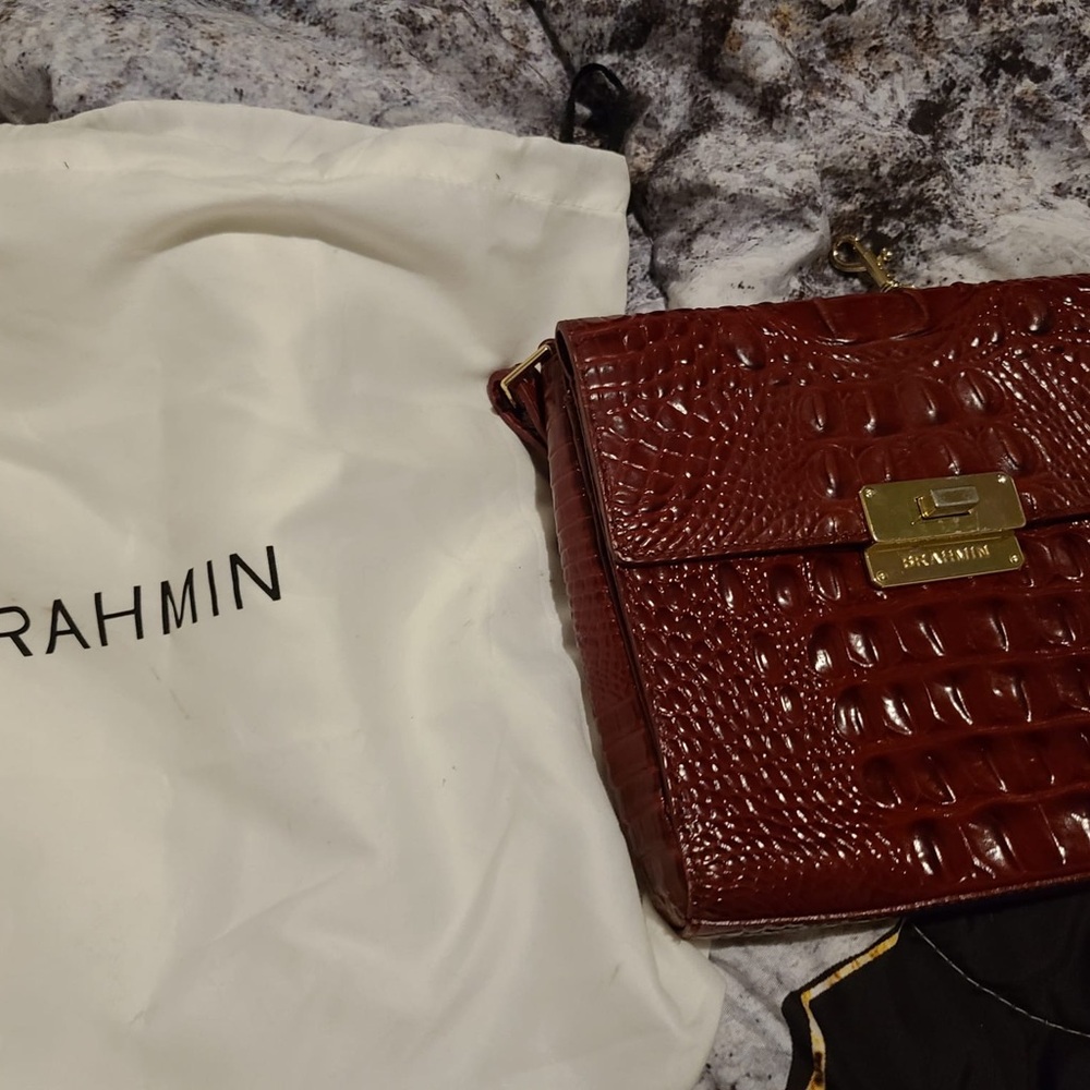 Brahmin Burgundy Crocodile Embossed Crossbody Bag